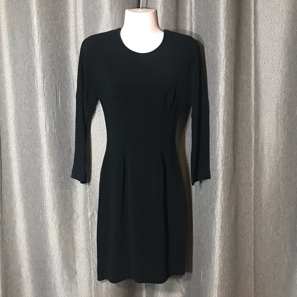 Prada Black Nero Pleated Long Sleeve Simple Dress Authentic Prada Sheath Dress S